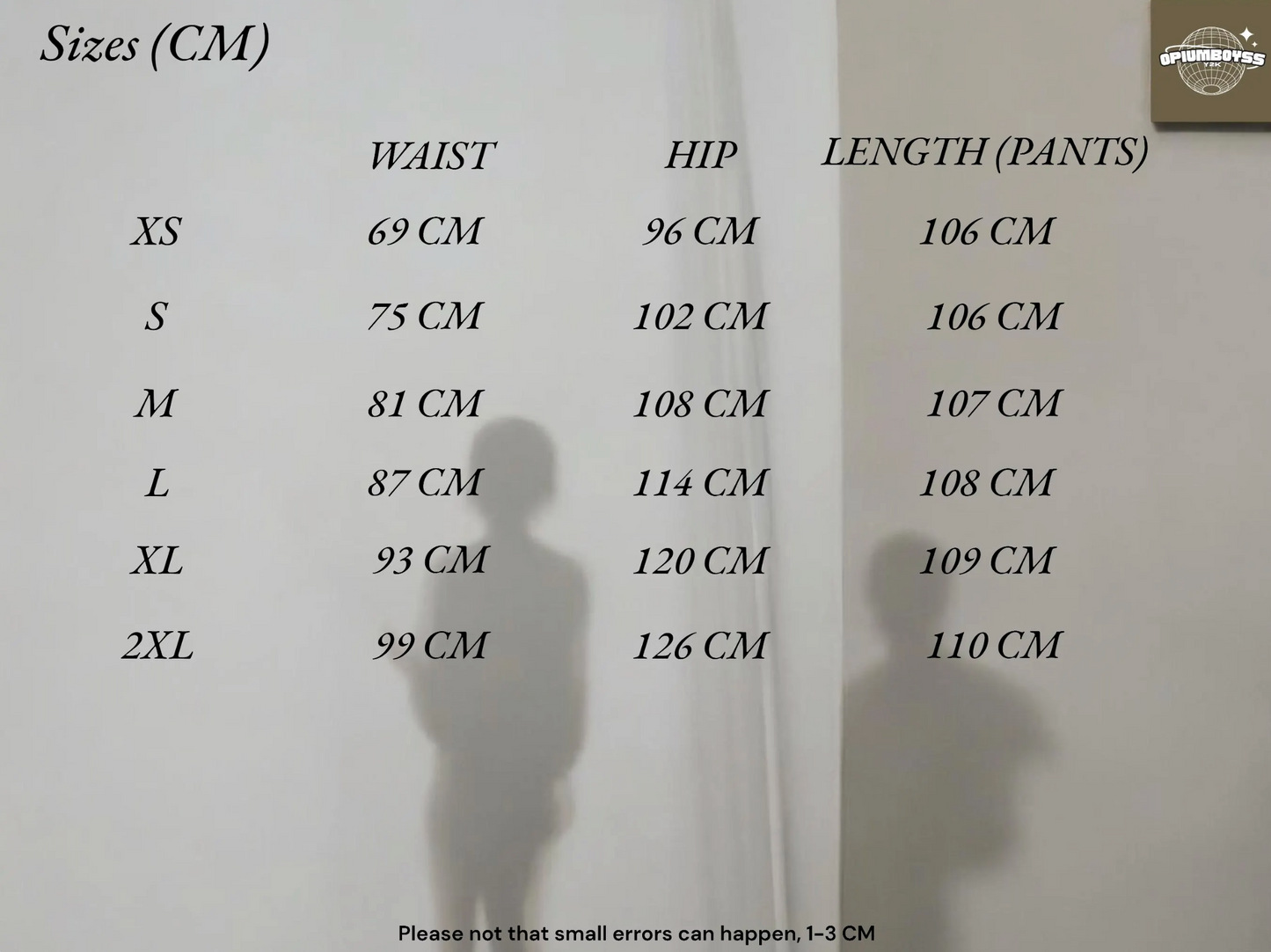 Y2K Baggy Camo Pants, Size Chart