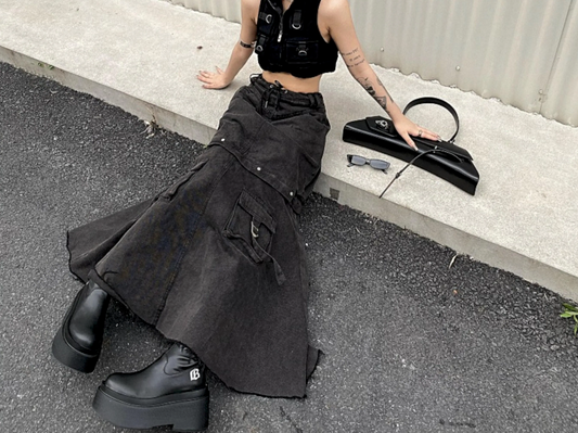 Black Denim Zip-Off Skirt | Y2K Aesthetic