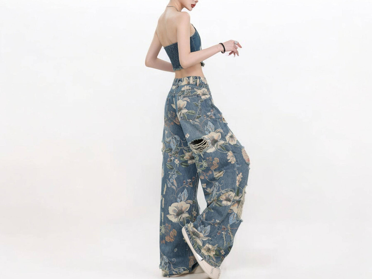 Baggy Jeans | Floral Pants, Right Back side