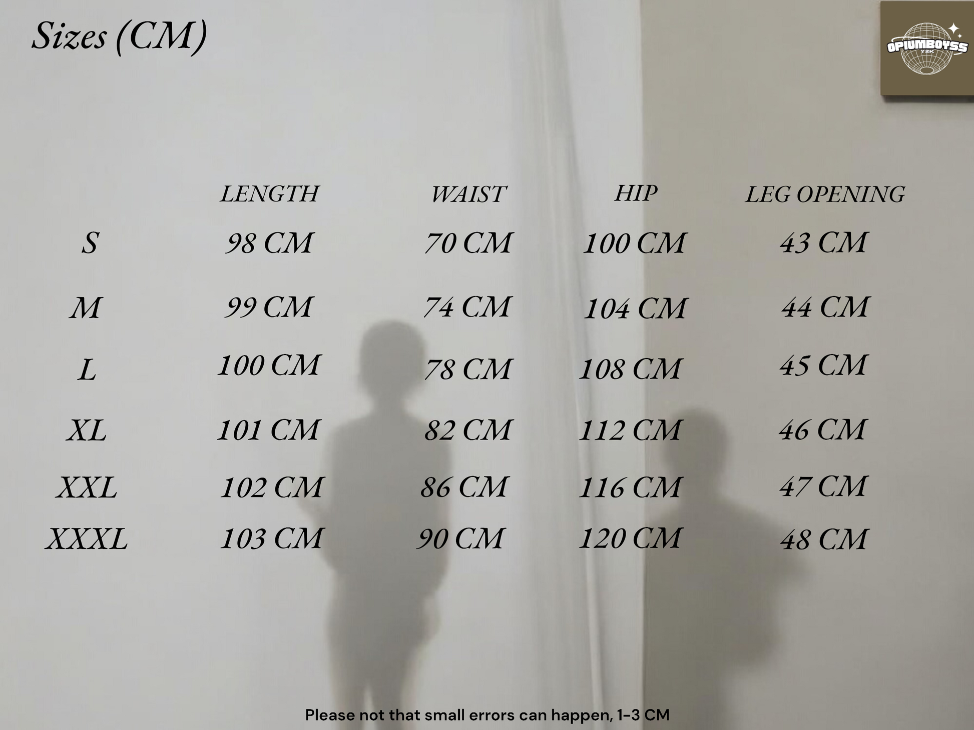 Cargo Pants | Opium Jeans | Y2K Fashion | size chart